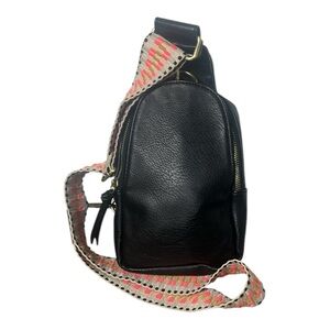 Anthropologie Urban Originals Liberty Black Crossbody Sling Bag with Pink Strap